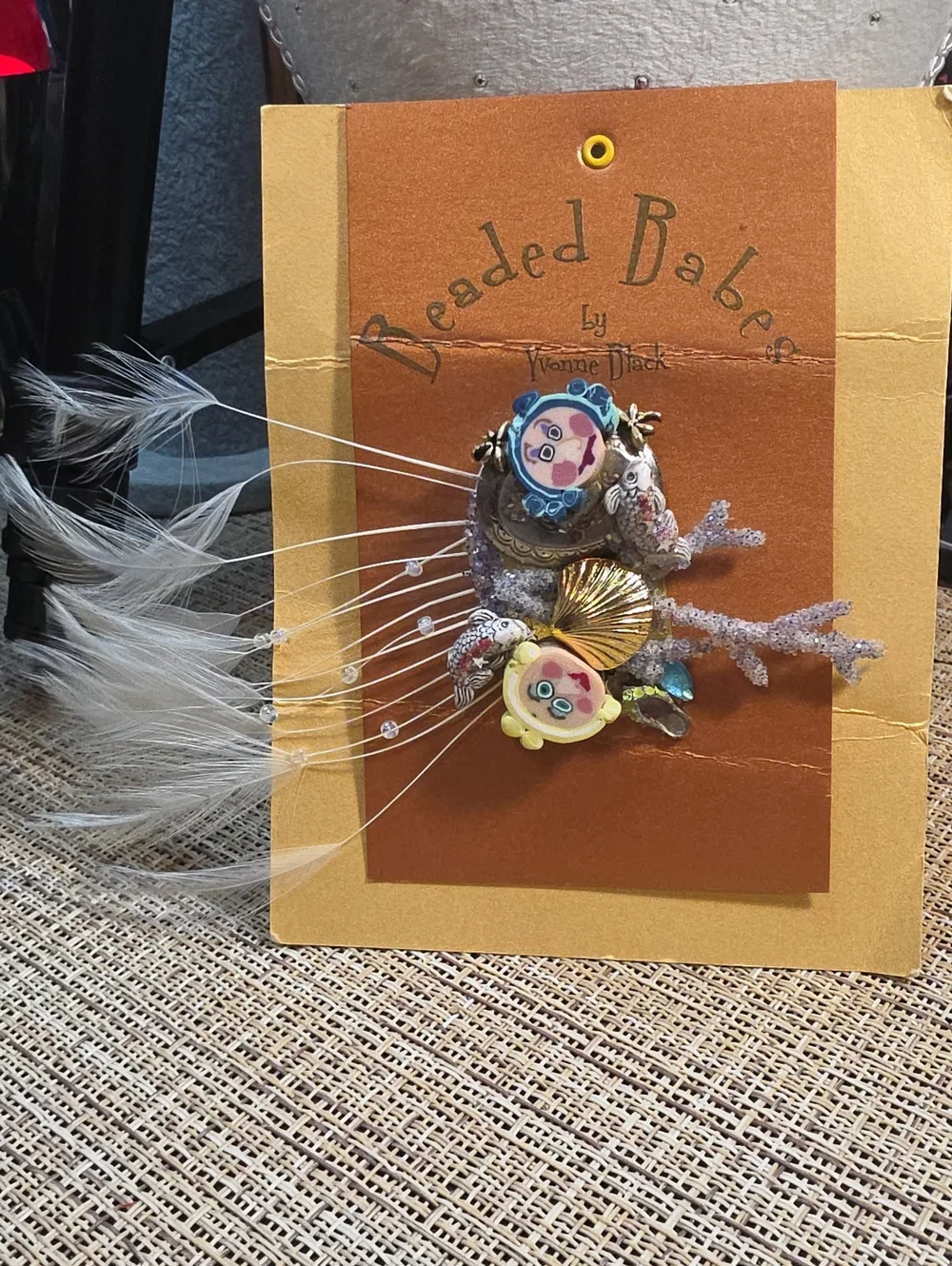 Beaded Babes Decorative Feather Brooch with Multicolor Accents